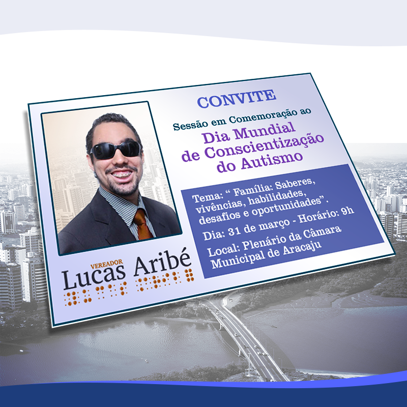 Arte do convite virtual da Sessão Especial em celebração ao Dia Mundial de Conscientização do Autismo com data e local do evento