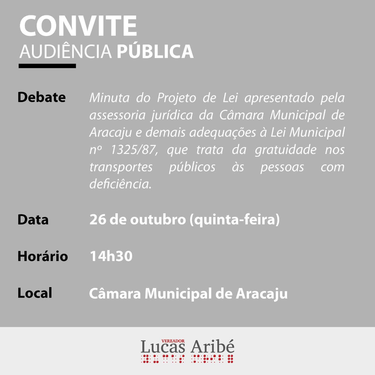 A imagem mostra o convite para a Audiência Pública 